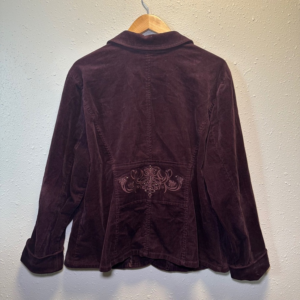 VTG Venezia Womens L/XL Corduroy Button Blazer Burgundy Plum Embroidered Y2K - Picture 6 of 7
